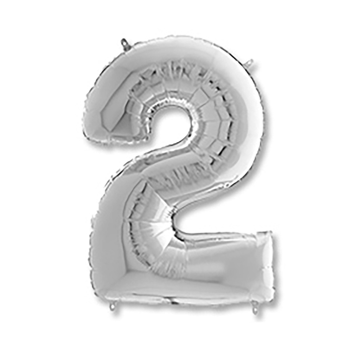 Шар фольгированный 26" "Цифра 2", Silver, 1 шт.