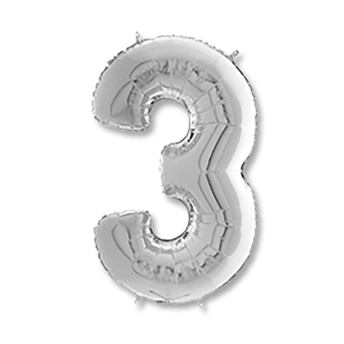 Шар фольгированный 26" "Цифра 3", Silver, 1 шт.