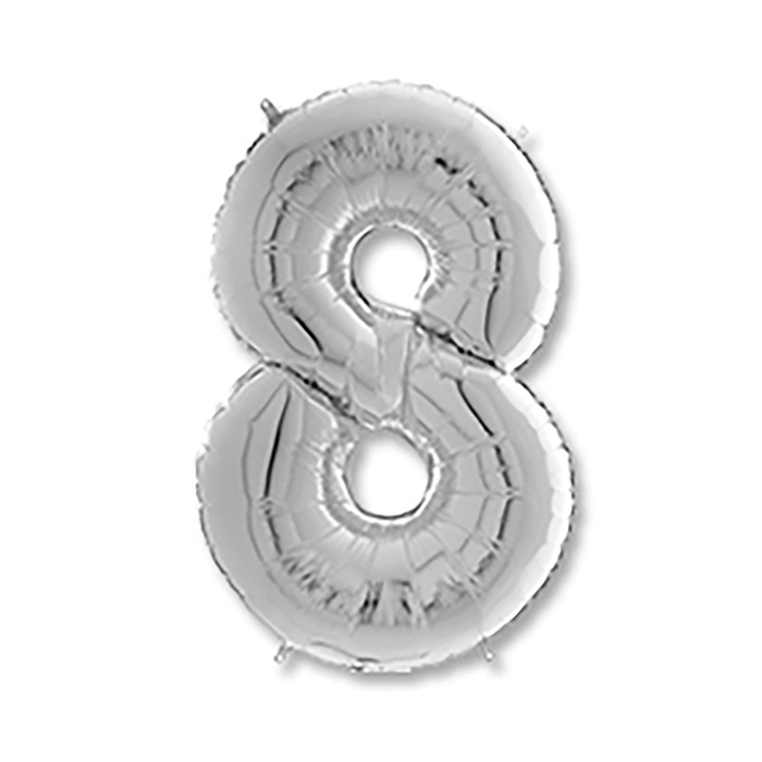 Шар фольгированный 26" "Цифра 8", Silver, 1 шт.
