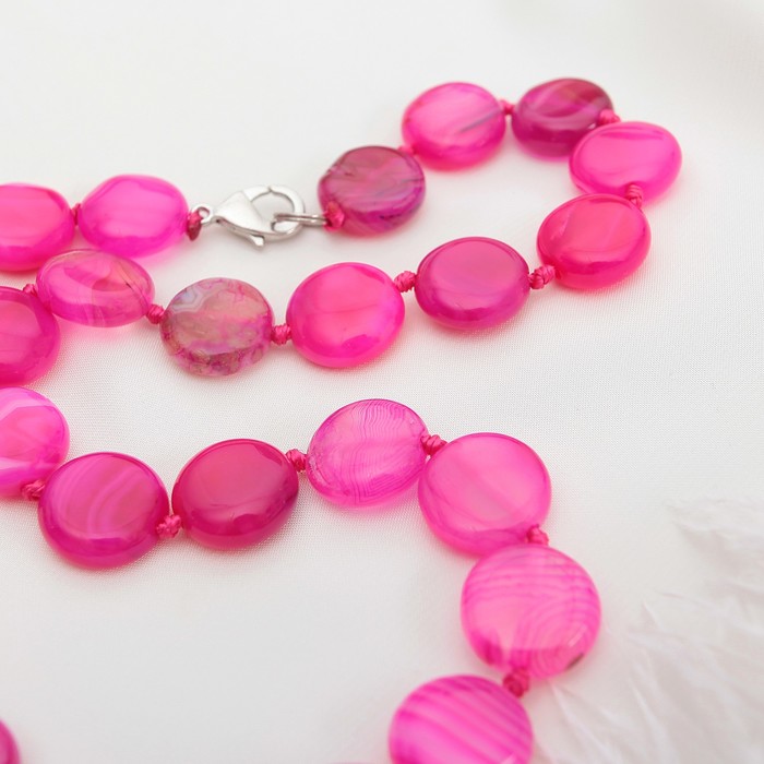 Бусы "Агат" лепешка через узел, цвет розовый, 45см