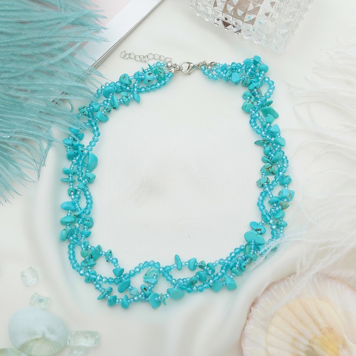 Бусы крошка с бисером, жгут "Бирюза", 45см