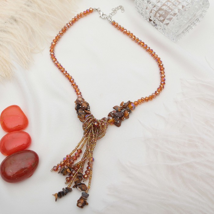 Бусы-галстук с хрусталем "Тигровый глаз"