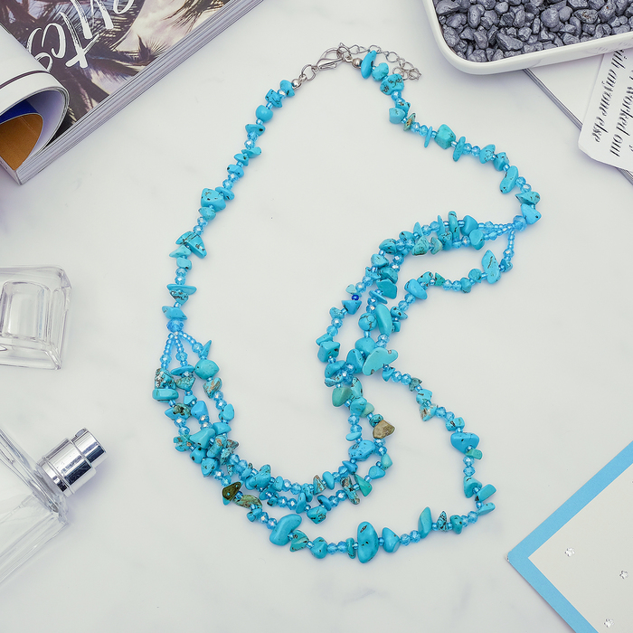 Бусы 3 яруса крошка "Бирюза"