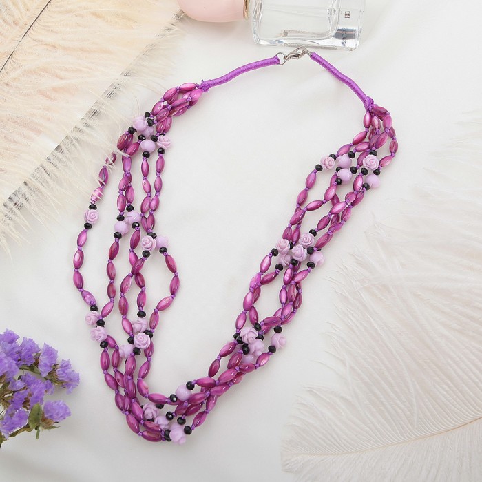 Бусы "Перламутр" рис с розами, цвет сиреневый