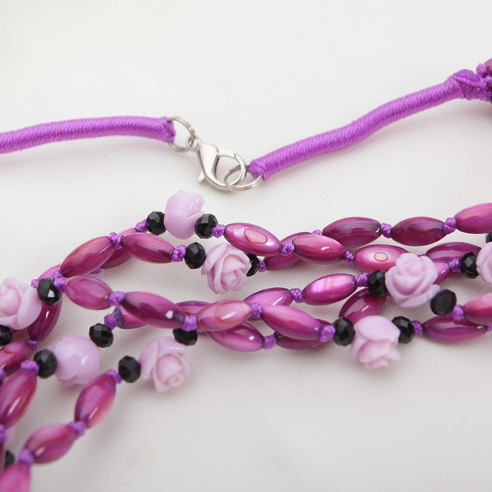 Бусы "Перламутр" рис с розами, цвет сиреневый