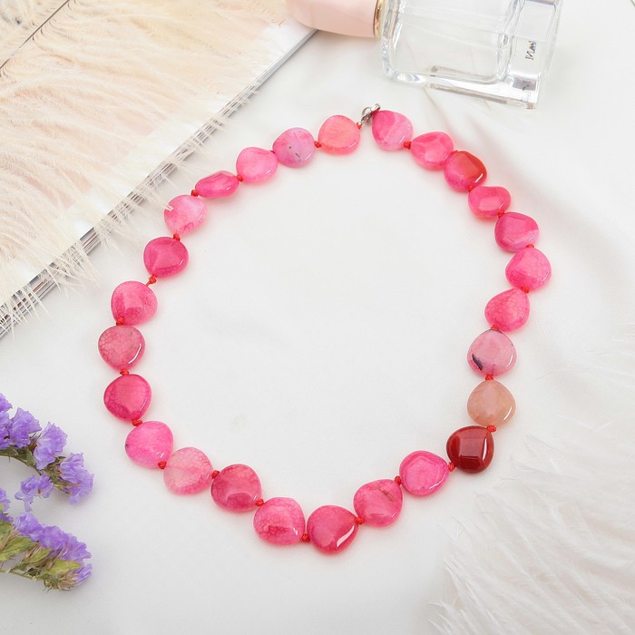 Бусы капля широкая гранёная "Агат", цвет розовый, 45см