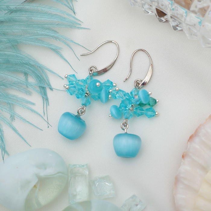 Серьги "Кошачий глаз" грозди, цвет голубой