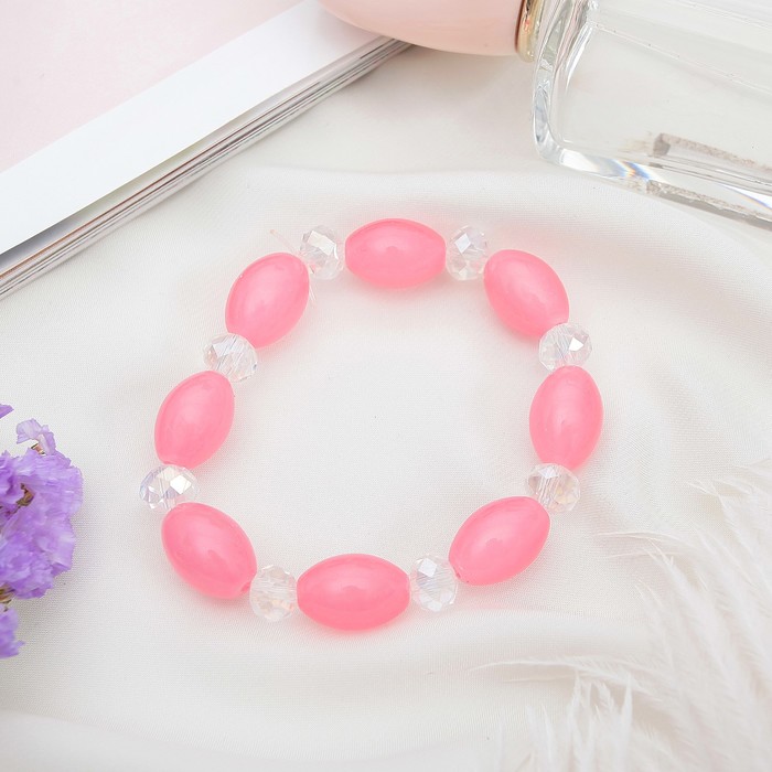 Браслет "Агат с хрусталем" рис, цвет розовый