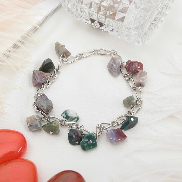 Браслет галтовка на цепочке "Яшма зеленая"