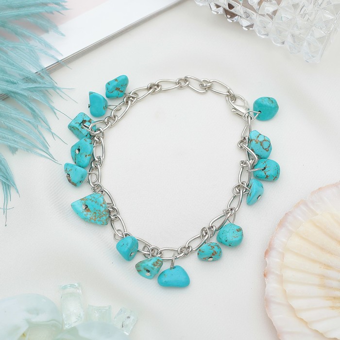 Браслет галтовка на цепочке "Бирюза голубая"