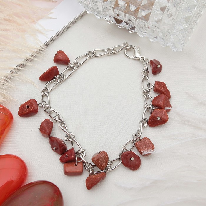 Браслет галтовка на цепочке "Авантюрин коричневый"