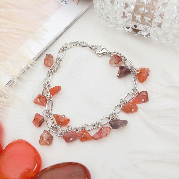 Браслет галтовка на цепочке "Сердолик"