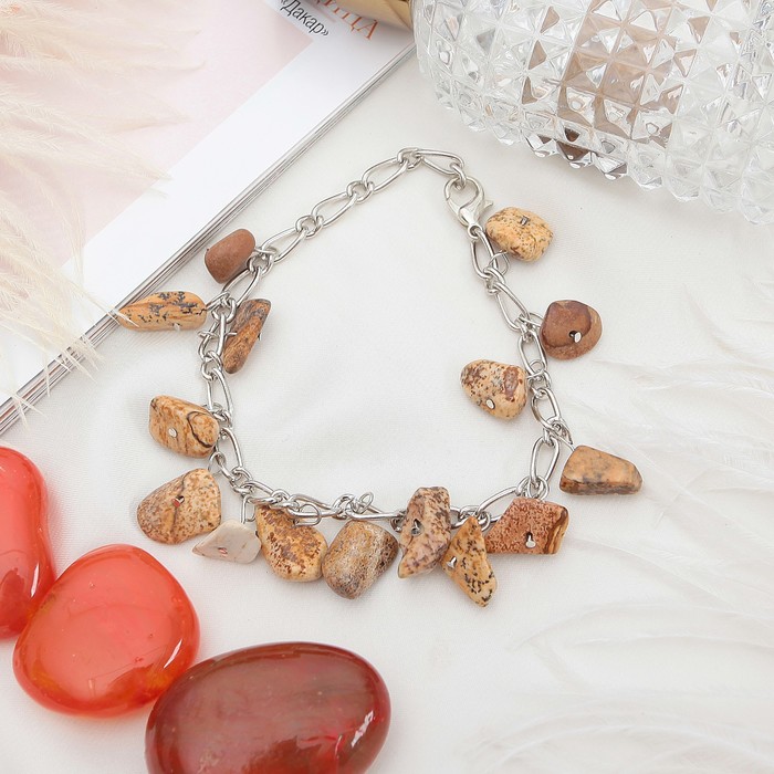 Браслет галтовка на цепочке "Яшма песочная"