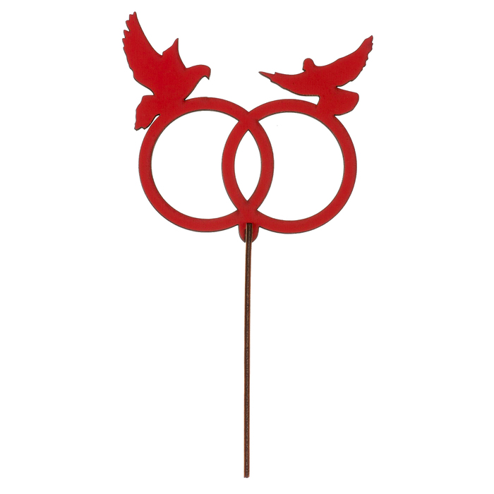 Топпер "Кольца и голуби" из фанеры, 13х10 см, красный