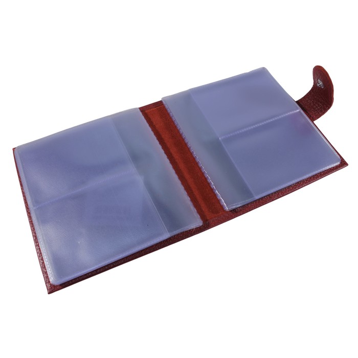 Визитница, кнопка, натуральная кожа, цвет красный, флотер