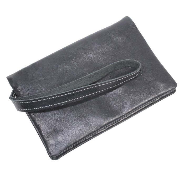 Портмоне-купюрник, кнопка, натуральная кожа, цвет чёрный крек