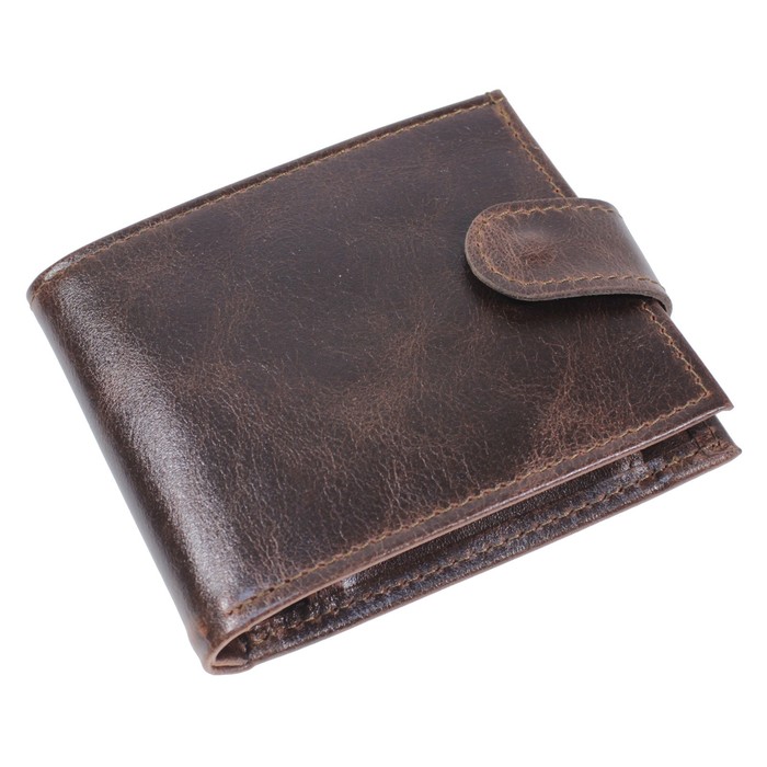 Портмоне, кнопка, натуральная кожа, цвет коричневый