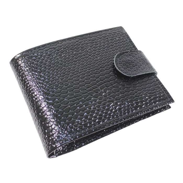 Портмоне, кнопка, натуральная кожа, цвет чёрная змея