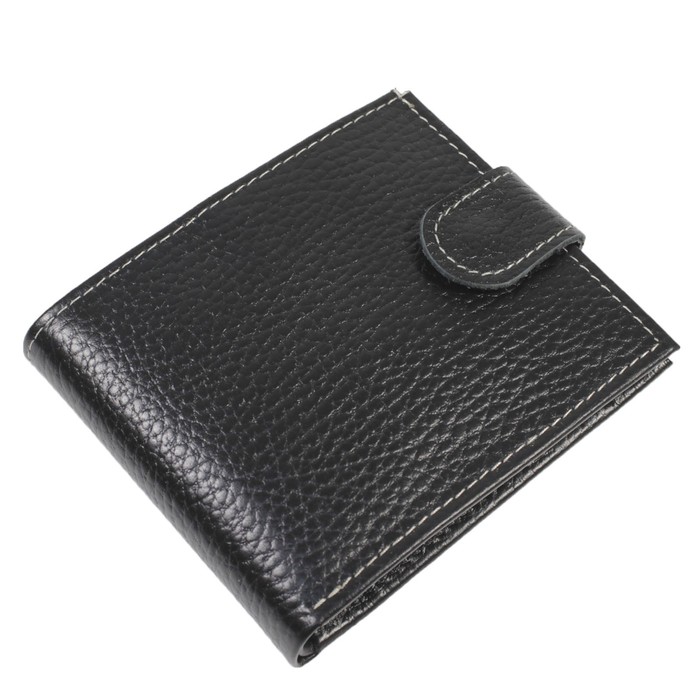 Портмоне, кнопка, натуральная кожа, цвет чёрный флотер