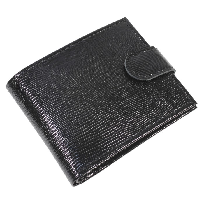 Портмоне, кнопка, натуральная кожа, цвет чёрная игуана