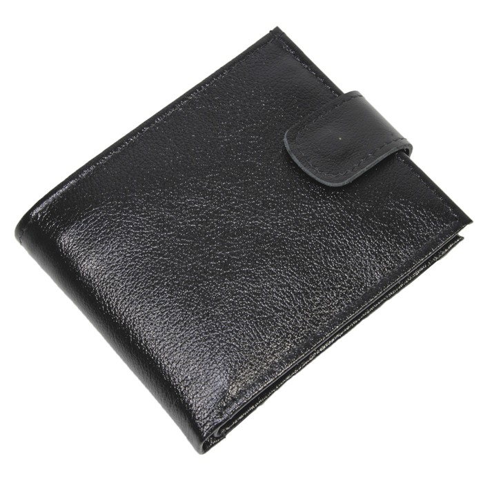 Портмоне мужское, кнопка, натуральная кожа, цвет чёрный