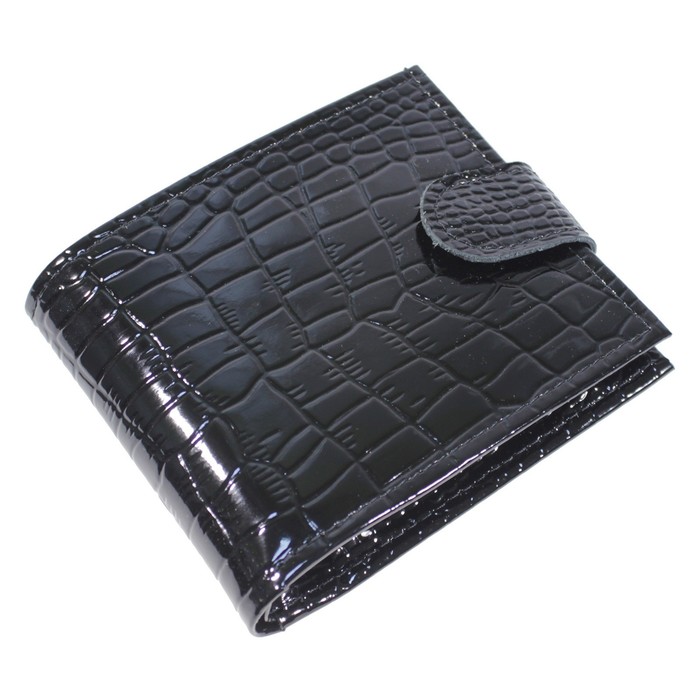 Портмоне мужское, кнопка, натуральная кожа, цвет чёрный кайман