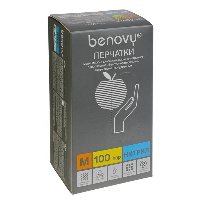 Перчатки нитриловые нестерил неопудр текстур Benovy M, голубые