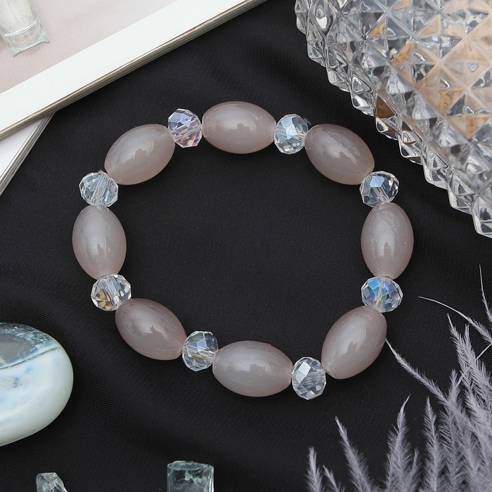 Браслет "Агат с хрусталем" рис, цвет серый