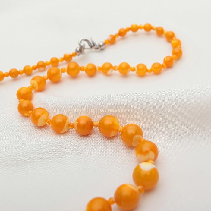 Бусы "Перламутр" шар на увеличение через узел, цвет оранжевый