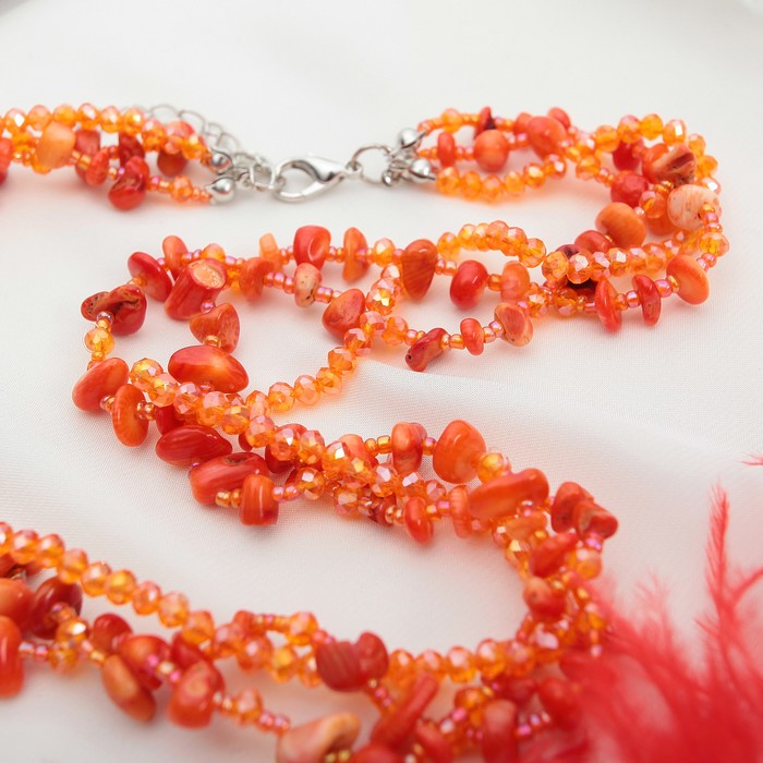 Бусы крошка с бисером, жгут "Коралл оранжевый", 45см