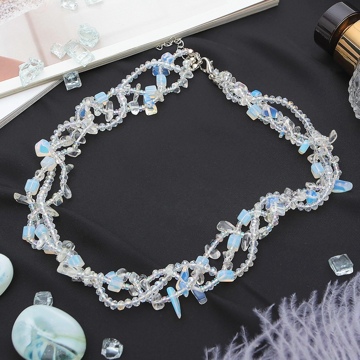 Бусы крошка с бисером, жгут "Лунный камень", 45см