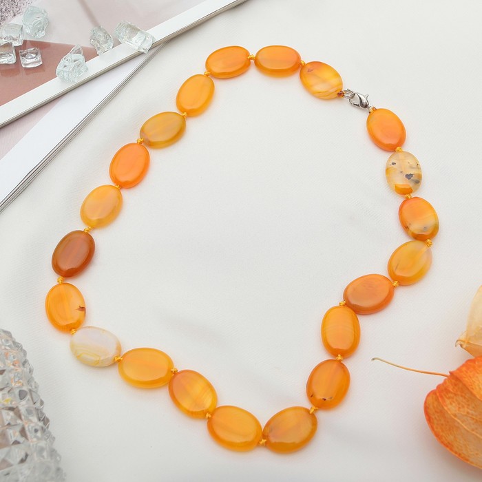 Бусы овал через узел "Агат" цвет оранжевый, 47см