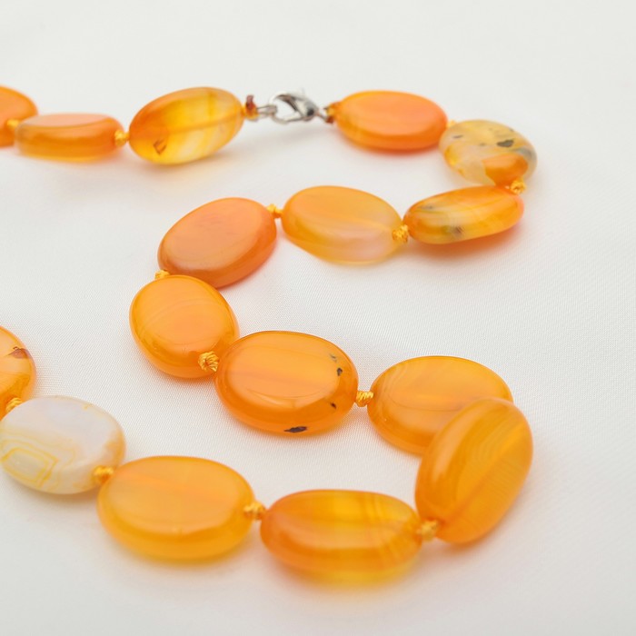 Бусы овал через узел "Агат" цвет оранжевый, 47см