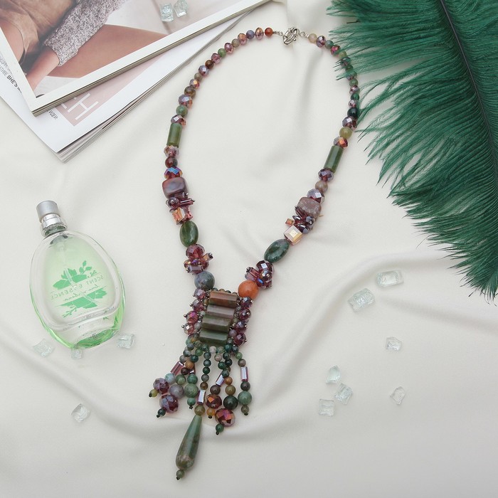 Бусы-галстук широкий "Яшма с хрусталем"