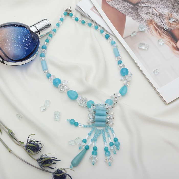 Бусы-галстук широкий "Аквамарин с хрусталем"