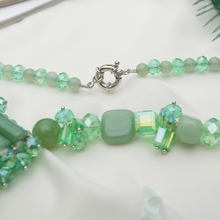 Бусы-галстук широкий "Нефрит с хрусталем"