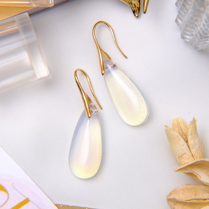 Серьги "Лунный камень" капля длинная