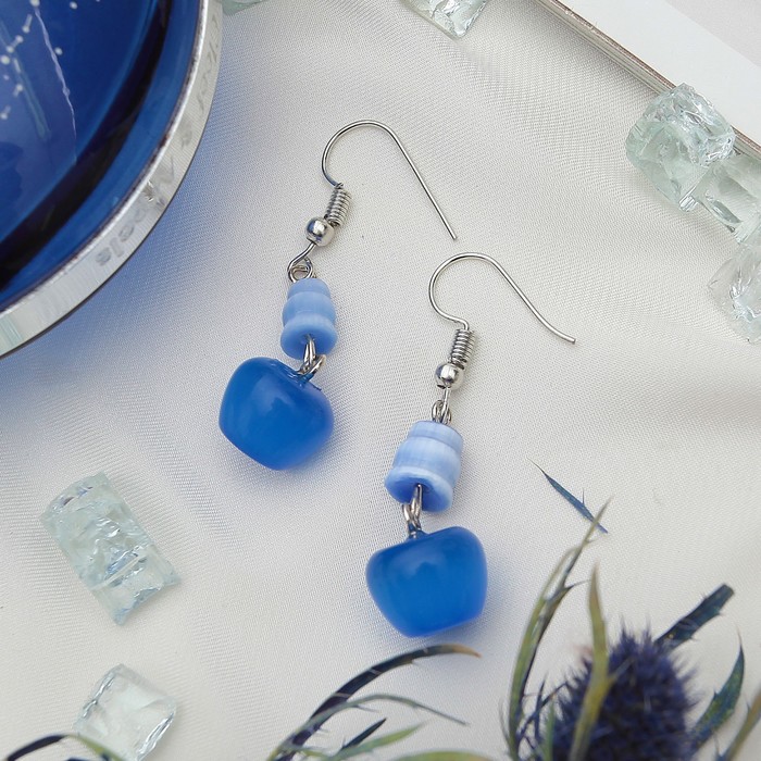 Серьги "Кошачий глаз" груша, цвет синий