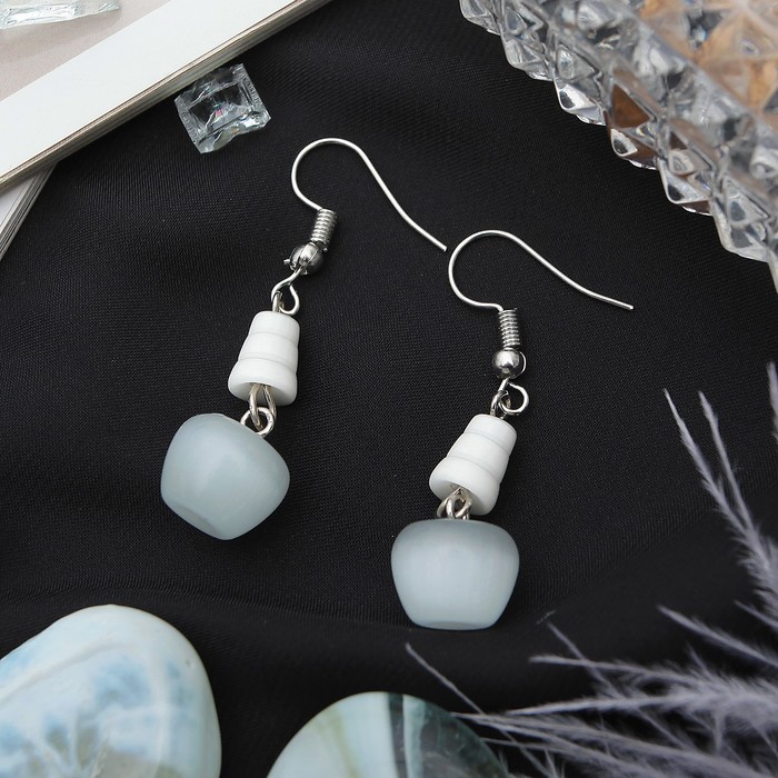 Серьги "Кошачий глаз" груша, цвет серый