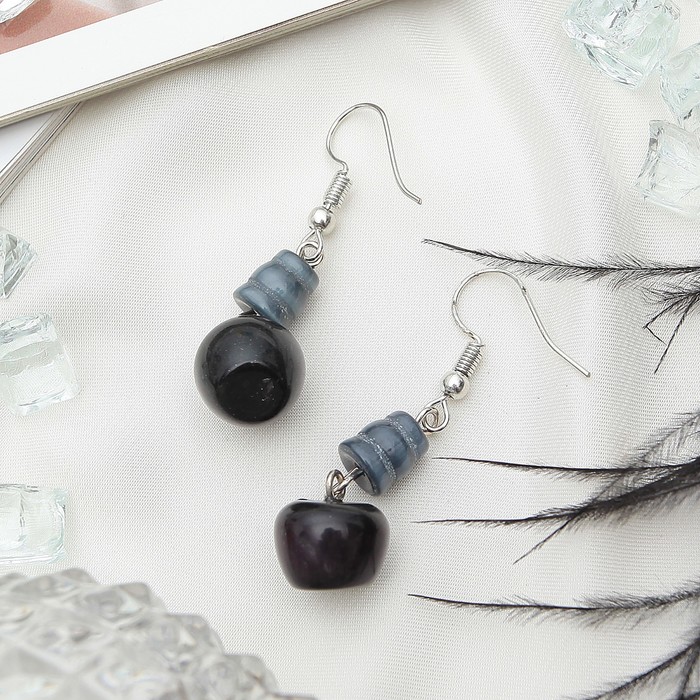 Серьги "Кошачий глаз" груша, цвет черный