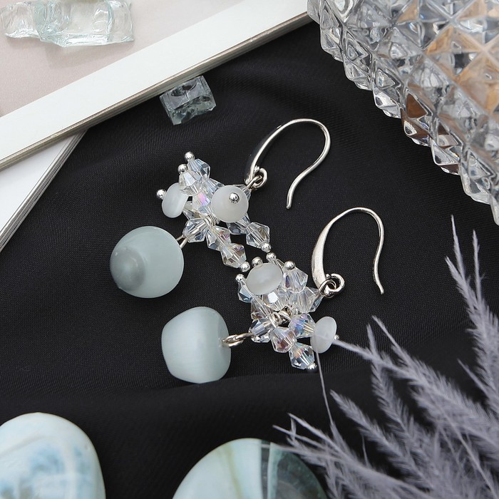 Серьги "Кошачий глаз" грозди, цвет серый