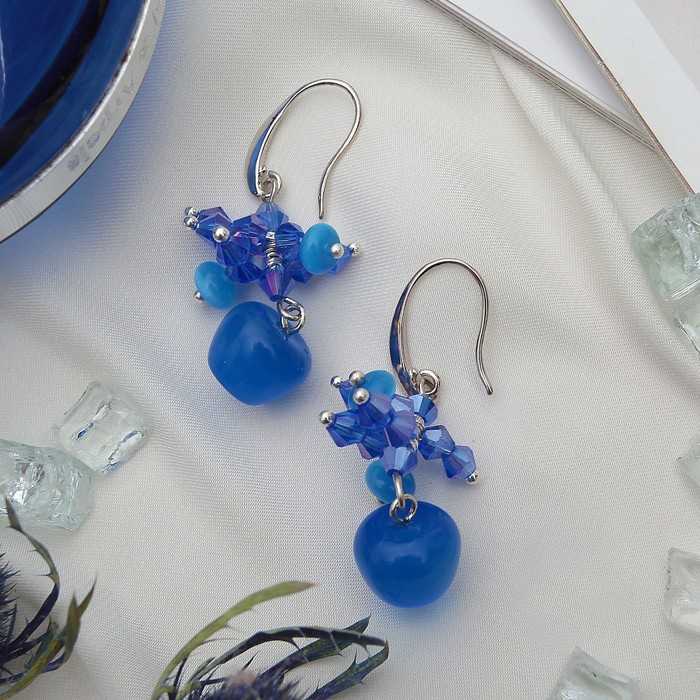 Серьги "Кошачий глаз" грозди, цвет синий