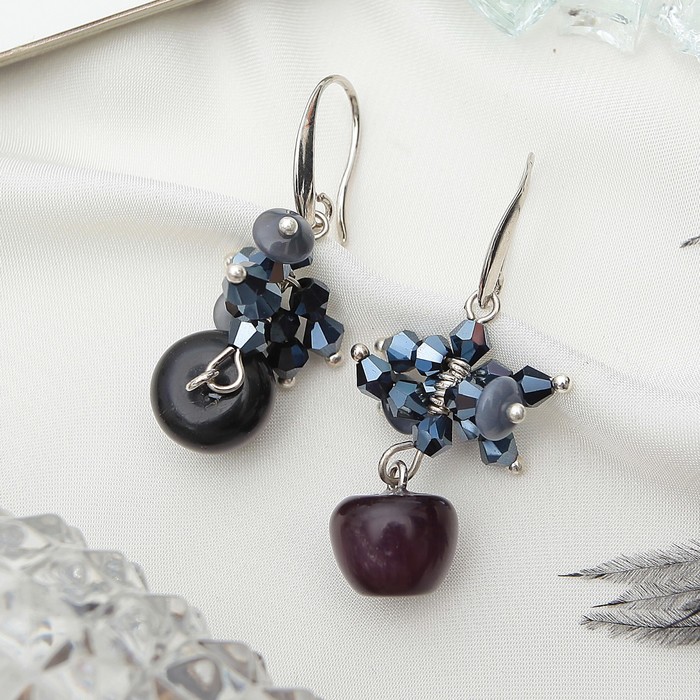 Серьги "Кошачий глаз" грозди, цвет черный