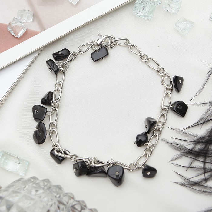 Браслет галтовка на цепочке "Агат черный"