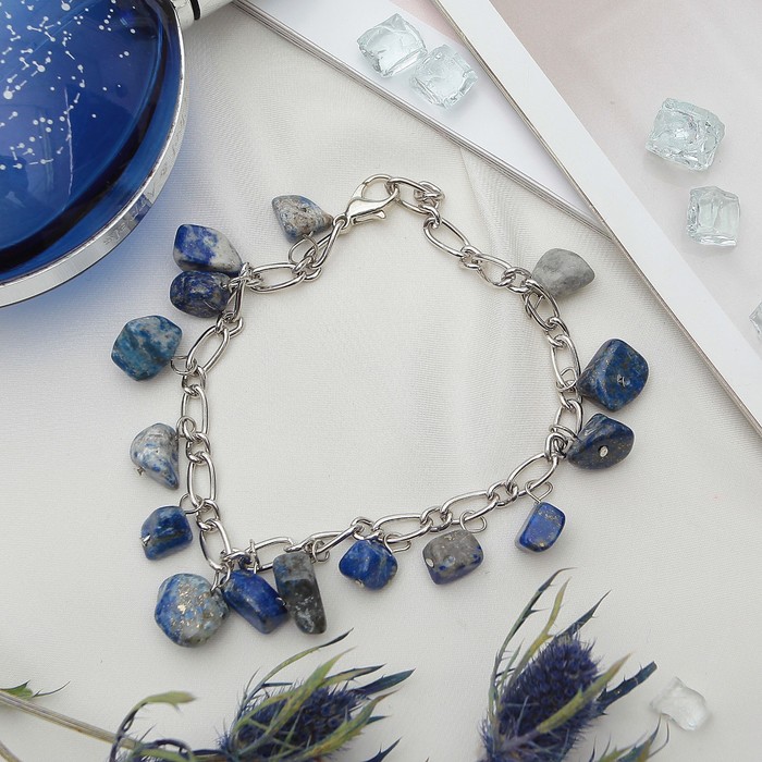 Браслет галтовка на цепочке "Лазурит"