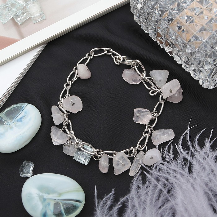 Браслет галтовка на цепочке "Кварц розовый"