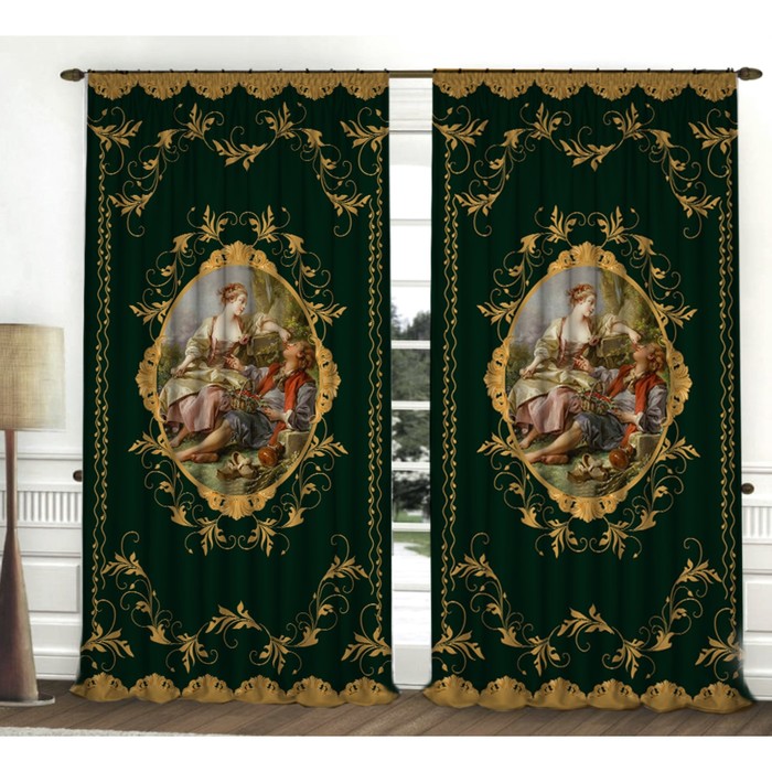 Комплект штор "Викторианский стиль, изумруд", размер 150х270 см-2 шт., габардин