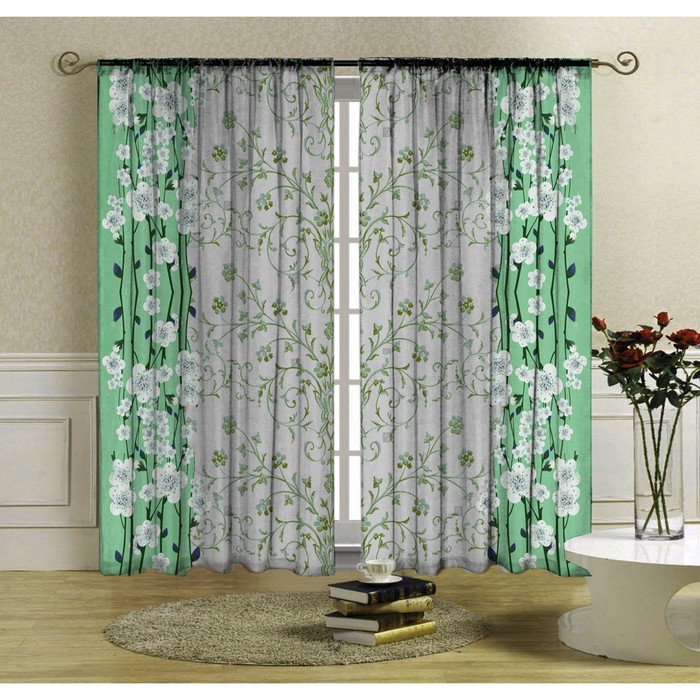 Комплект штор "Талисман, мятный", размер 150х270 см-2 шт., габардин