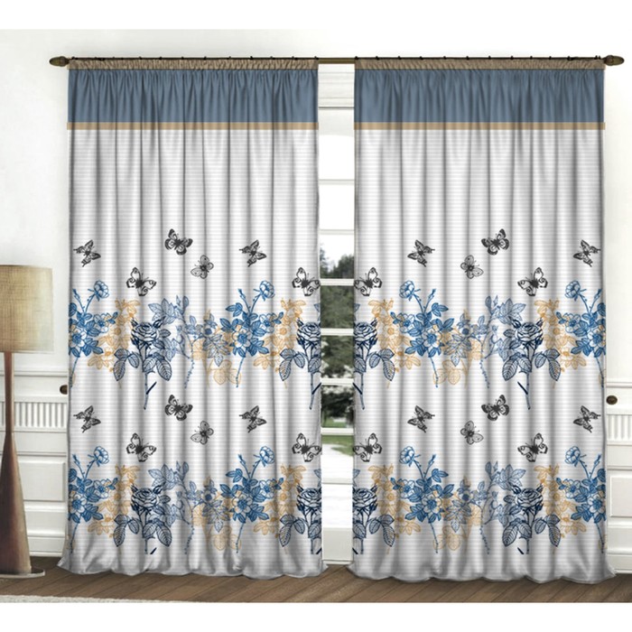 Комплект штор "Лютик голубой", размер 150х270 см-2 шт., габардин