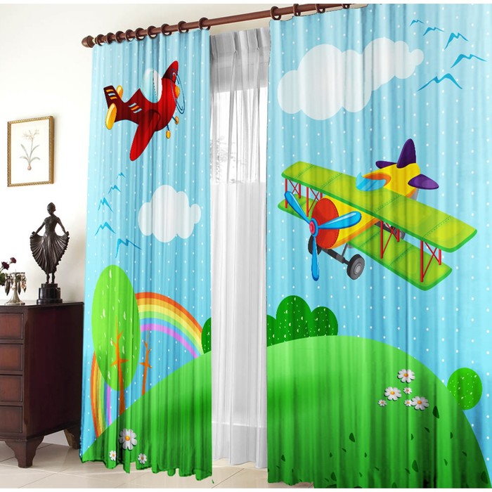 Комплект штор "Самолётики", размер 150х270 см-2 шт., габардин